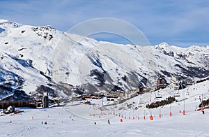 Valley view of Val Thorens. Village of Les Menuires