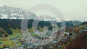 Valley in village Engelberg, Switzerland. Popular Ski resort in Swiss Alps