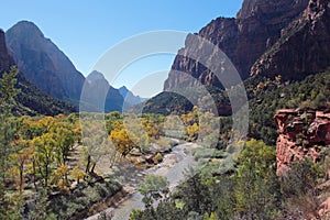 The Valley of the Virgin River in Zion National Park on a beautiful Autumn day