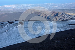 Valley, volcanic ridge and Ionian coast from Etna Park, Sicily