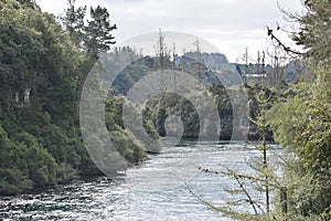 Valley of Waikato River after passing Huka Falls