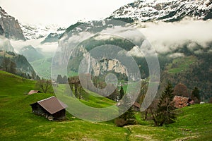 Peacful valley in Switzerland mountain photo