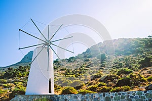 Valley of windmills on the island of Crete, Greece. Tourist places in Europe