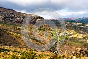 Valleys, canyons and rocky cliffs at the majestic Golden Gate Highlands National Park, dramatic landscape, travel destination in S