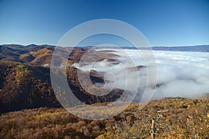 Stiavnicke vrchy with inversion in the basin, Slovakia