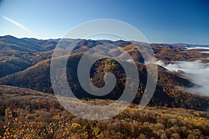 Stiavnicke vrchy with inversion in the basin, Slovakia