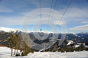 VallNord, ski lift chair El Cubil, sector Pal, the Principality of Andorra, the eastern Pyrenees, Europe. photo