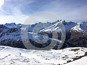 Valloire France Wintersport skipiste with view on the mountains