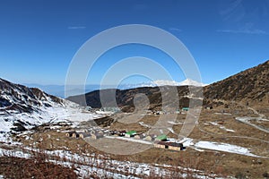 Vally of gray land with ice at winter