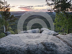 Vally between rocks. Rock climbing summits in beautiful morning