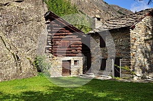 Valnontey, Cogne Aosta Valley. Typical architecture