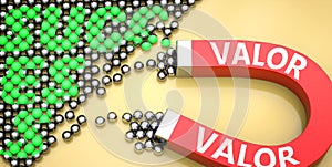 Valor attracts success - pictured as word Valor on a magnet to symbolize that Valor can cause or contribute to achieving success photo