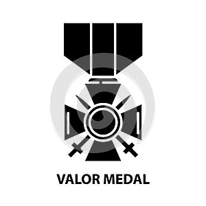valor medal icon, black vector sign with editable strokes, concept illustration