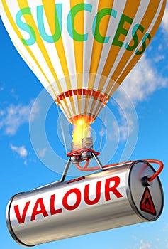 Valour and success - pictured as word Valour and a balloon, to symbolize that Valour can help achieving success and prosperity in