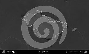 Valozyn District highlighted, Belarus. Grayscale