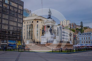 VALPARAISO, CHILE - SEPTEMBER, 15, 2018: Monument To The Heroes Of The Naval Combat Of Iquique In 1879 and the Chilean