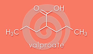 Valproic acid or valproate epilepsy seizures drug molecule. Skeletal formula. photo