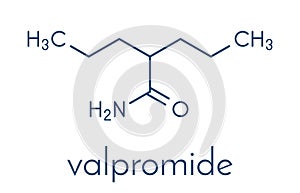 Valpromide seizures drug molecule antiepileptic agent. Skeletal formula. photo
