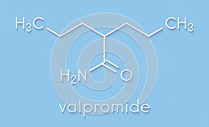 Valpromide seizures drug molecule antiepileptic agent. Skeletal formula. photo