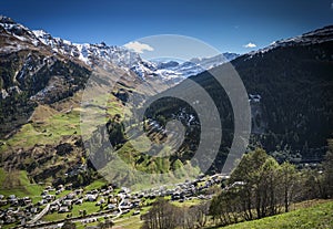 Vals village alpine valley landscape in central alps switzerland