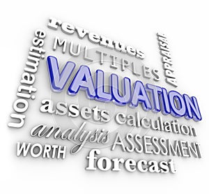 Valuation 3d Word Collage Multiples Revenues Assets Company Business