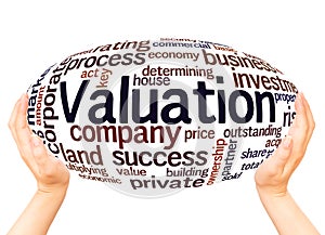 Valuation word cloud hand sphere concept