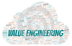 Value Engineering typography word cloud create with the text only