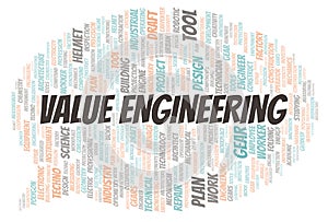 Value Engineering typography word cloud create with the text only