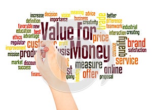 Value for money word cloud hand writing concept