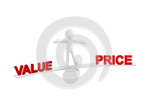 Value price balance human character red text  isolated - 3d rendering