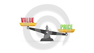 Value and Price balance on the scale. Balance on scale. Business Concept. Motion graphics