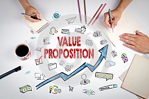 Value Proposition Concept. The meeting at the white office table
