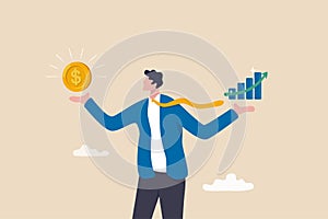 Value stock vs growth stock, comparison between investing style, professional choosing asset for earning or profit in market