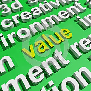 Value In Word Cloud Shows Worth Importance Or Significance