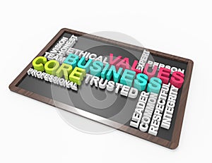 Values,business,core,3d,word concept