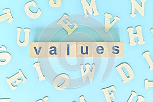 Values concept in business, company and organization. Word typography