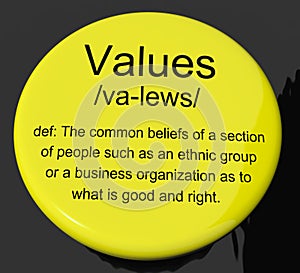 Values Definition Button Showing Principles Virtue And Morality