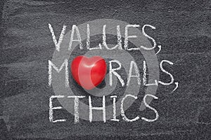 Values, morals, ethics heart