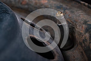 The valve in the car wheel. Replacement and service of tires in a passenger car