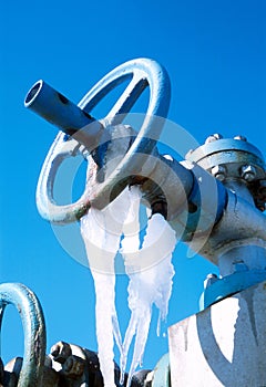 The valve on the gas field in winter