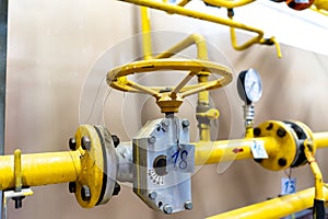 The valve of the heating system in close-up in the boiler room