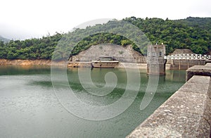 Valve Tower and Steel Bridge in Reservoir