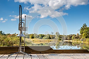 Valve trombone on a foot bridge