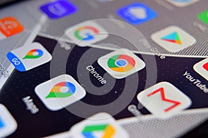 Close-up view of Google Chrome app on an Android smartphone, including other icons