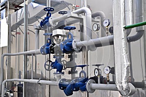 Valves in a factory where the pressure system is controlled