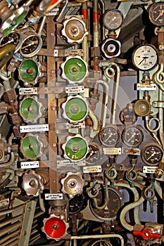 Valves inside a submarine
