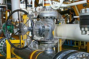 Valves manual in the process. Production process used manual valve to control the system, duplex valve or stainless steel valve