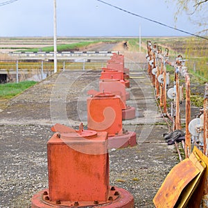 Valves for opening pipes of a water pumping station. Gateway ope