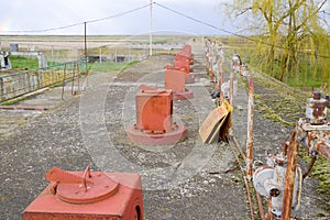 Valves for opening pipes of a water pumping station. Gateway ope