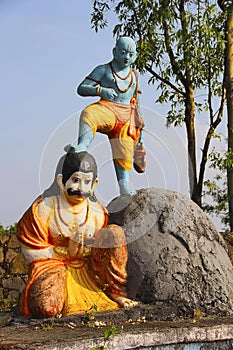 Vaman fifth avatar of Hindu god Vishnu holding his leg on Bali, Nilkantheshwar Temple, Panshet